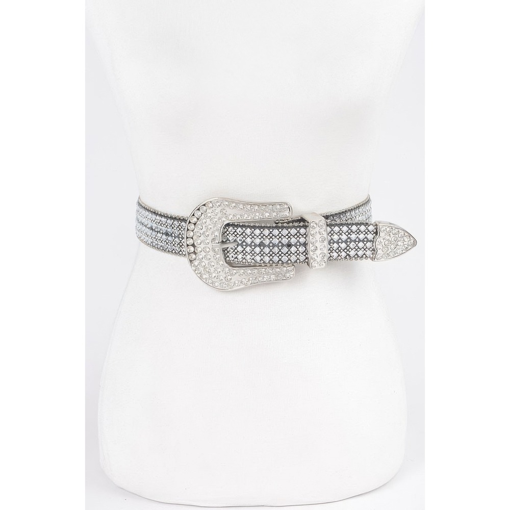 Rhinestone Western Belt Womens M Silver New Crystal Studded Buckle